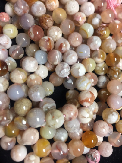 Natural Blossom Flower Agate Bead 6mm 8mm 10mm 12mm Round Beads, Beautiful Beige Color Blossom Flower Agate Beads