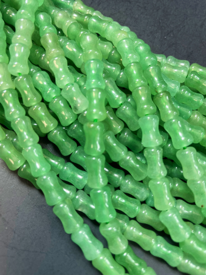 AAA Green Aventurine Jade Gemstone Bead 6x10mm Bamboo Shape Bead, Gorgeous Natural Green Color Aventurine Jade Gemstone Bead