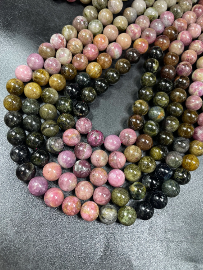 AAA Natural Multicolor Tourmaline Gemstone Bead 4mm 6mm 8mm 10mm Round Beads, Gorgeous Multicolor Tourmaline Gemstone Beads, High Quality Full Strand 15.5"