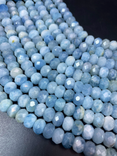 Natural Aquamarine Gemstone Bead Faceted 4x6mm Rondelle Shape, Beautiful Natural Blue Aquamarine Gemstone Bead