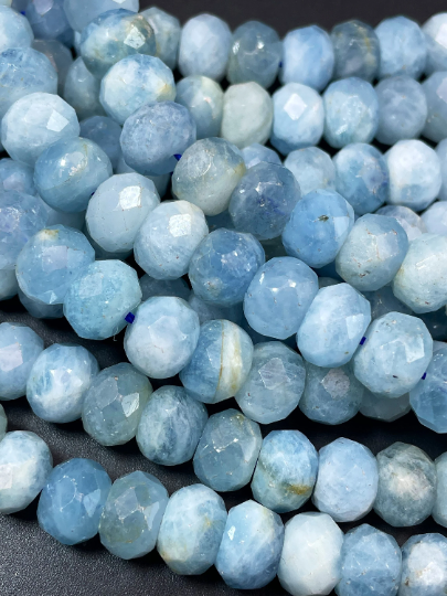 Natural Aquamarine Gemstone Bead Faceted 4x6mm Rondelle Shape, Beautiful Natural Blue Aquamarine Gemstone Bead