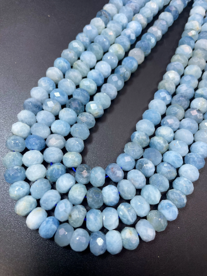 Natural Aquamarine Gemstone Bead Faceted 4x6mm Rondelle Shape, Beautiful Natural Blue Aquamarine Gemstone Bead