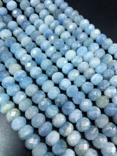 Natural Aquamarine Gemstone Bead Faceted 4x6mm Rondelle Shape, Beautiful Natural Blue Aquamarine Gemstone Bead