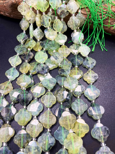 AAA Natural Prehnite Gemstone Bead Faceted 17mm Flower Clover Shape, Beautiful Natural Green Color Prehnite Gemstone Beads