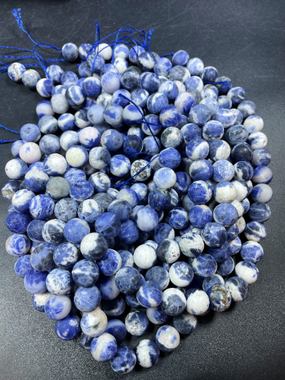 AAA Natural Sodalite Gemstone Bead 4mm 6mm 8mm 10mm 12mm Round Bead, Beautiful Matte Finish Blue White Color Sodalite Gemstone Beads