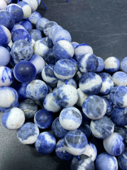 AAA Natural Sodalite Gemstone Bead 4mm 6mm 8mm 10mm 12mm Round Bead, Beautiful Matte Finish Blue White Color Sodalite Gemstone Beads