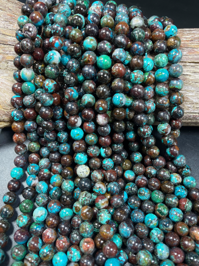 AAA Natural Azurite Chrysocolla Gemstone Bead 6mm 8mm 9mm 10mm Round Beads, Gorgeous Brown Turquoise Blue Color Azurite Chrysocolla Gemstone Beads