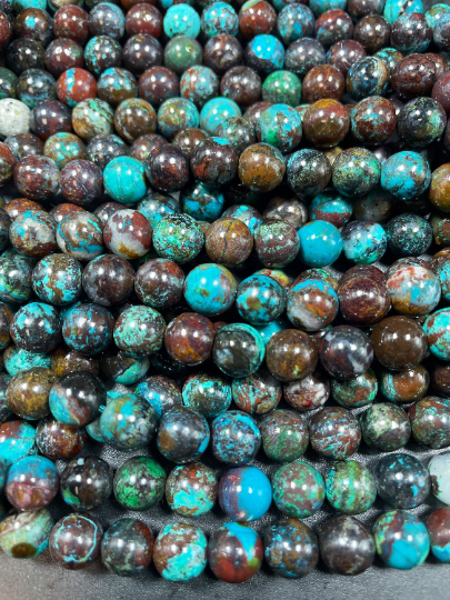 AAA Natural Azurite Chrysocolla Gemstone Bead 6mm 8mm 9mm 10mm Round Beads, Gorgeous Brown Turquoise Blue Color Azurite Chrysocolla Gemstone Beads