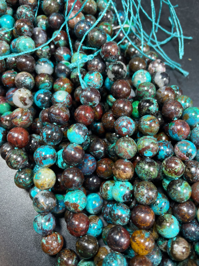 AAA Natural Azurite Chrysocolla Gemstone Bead 6mm 8mm 9mm 10mm Round Beads, Gorgeous Brown Turquoise Blue Color Azurite Chrysocolla Gemstone Beads