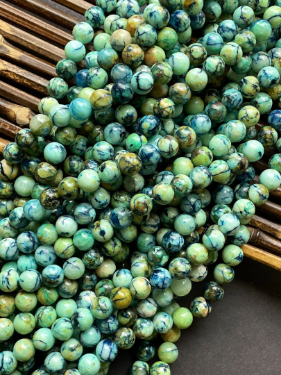 Natural Azurite Gemstone Bead 6mm 8mm 10mm Round Bead, Gorgeous Green Blue Azurite Gemstone Beads, Full Strand 15.5"