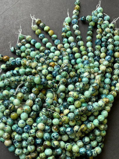 Natural Azurite Gemstone Bead 6mm 8mm 10mm Round Bead, Gorgeous Green Blue Azurite Gemstone Beads, Full Strand 15.5"