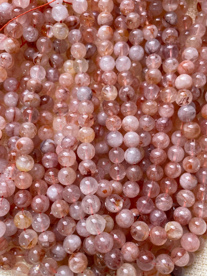 AAA Natural Ferruginous Fire Hematoid Quartz Gemstone Bead 6mm 8mm 10mm Round Bead, Beautiful Red Crystal Quartz Bead, Full Strand 15.5"