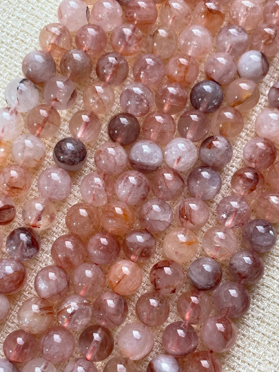 AAA Natural Ferruginous Fire Hematoid Quartz Gemstone Bead 6mm 8mm 10mm Round Bead, Beautiful Red Crystal Quartz Bead, Full Strand 15.5"