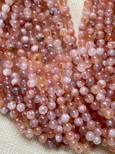 AAA Natural Ferruginous Fire Hematoid Quartz Gemstone Bead 6mm 8mm 10mm Round Bead, Beautiful Red Crystal Quartz Bead, Full Strand 15.5"