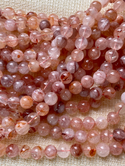 AAA Natural Ferruginous Fire Hematoid Quartz Gemstone Bead 6mm 8mm 10mm Round Bead, Beautiful Red Crystal Quartz Bead, Full Strand 15.5"