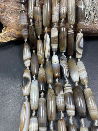 AAA Natural Botswana Agate Gemstone Bead 14x35mm Barrel Shape, Beautiful Brown Beige Color Botswana Agate Gemstone Beads Full Strand 15.5"