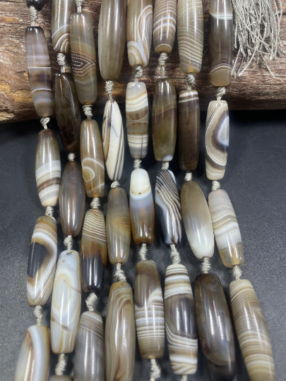 AAA Natural Botswana Agate Gemstone Bead 14x35mm Barrel Shape, Beautiful Brown Beige Color Botswana Agate Gemstone Beads Full Strand 15.5"