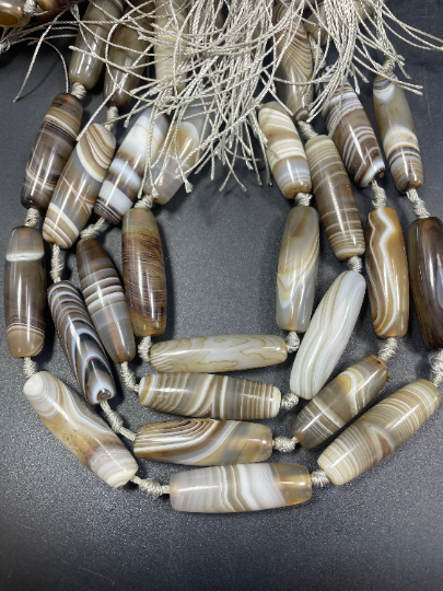 AAA Natural Botswana Agate Gemstone Bead 14x35mm Barrel Shape, Beautiful Brown Beige Color Botswana Agate Gemstone Beads Full Strand 15.5"