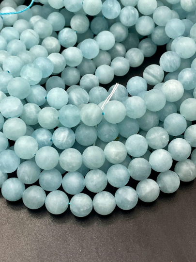 AAA Natural Matte Aquamarine Gemstone Bead 6mm 8mm 10mm 12mm 14mm Round Beads, Gorgeous Blue Color Matte Aquamarine Gemstone Beads