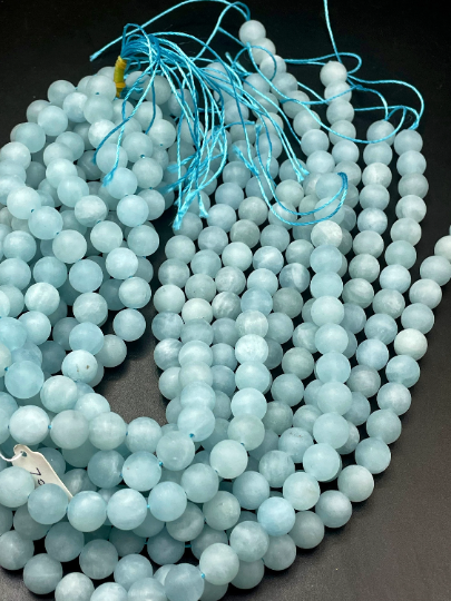 AAA Natural Matte Aquamarine Gemstone Bead 6mm 8mm 10mm 12mm 14mm Round Beads, Gorgeous Blue Color Matte Aquamarine Gemstone Beads