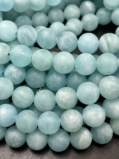 AAA Natural Matte Aquamarine Gemstone Bead 6mm 8mm 10mm 12mm 14mm Round Beads, Gorgeous Blue Color Matte Aquamarine Gemstone Beads