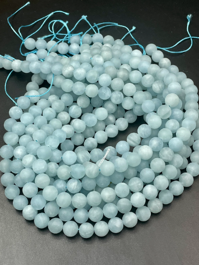 AAA Natural Matte Aquamarine Gemstone Bead 6mm 8mm 10mm 12mm 14mm Round Beads, Gorgeous Blue Color Matte Aquamarine Gemstone Beads