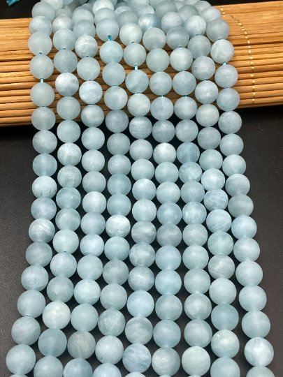 AAA Natural Matte Aquamarine Gemstone Bead 6mm 8mm 10mm 12mm 14mm Round Beads, Gorgeous Blue Color Matte Aquamarine Gemstone Beads