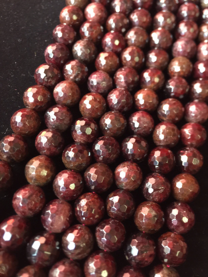 AAA Natural Red Garnet Gemstone Bead Faceted 4mm 6mm 8mm 10mm 12mm Round Bead, Gorgeous Dark Red Color Garnet Gemstone Beads