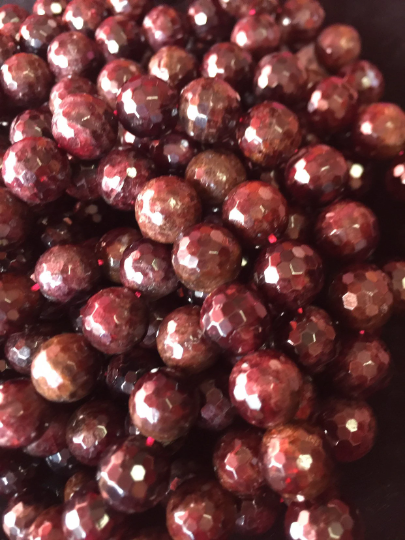 18" Necklace With 8mm Faceted Natural Garnet Red Gemstone Beads - Handmade!