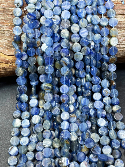 Natura Kyanite Gemstone Bead 8mm Coin Shape Bead, Beautiful Natural Blue Color Kyanite Gemstone Bead