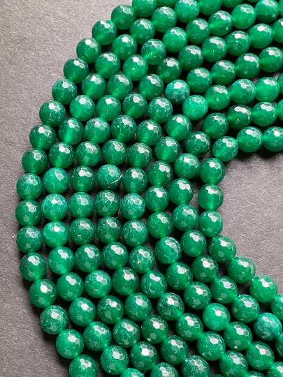 Natural Green Jade Gemstone Bead Faceted 6mm 8mm 10mm Round Beads, Gorgeous Green Color Jade Gemstone Bead