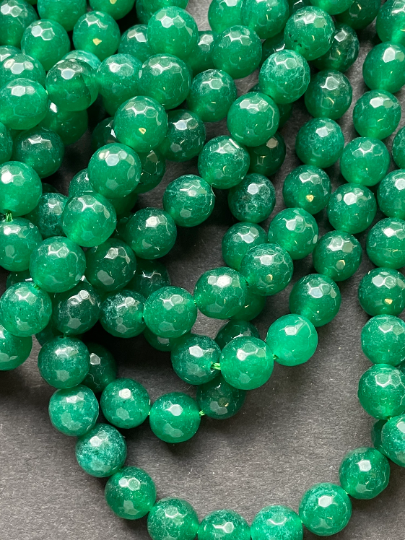 Natural Green Jade Gemstone Bead Faceted 6mm 8mm 10mm Round Beads, Gorgeous Green Color Jade Gemstone Bead