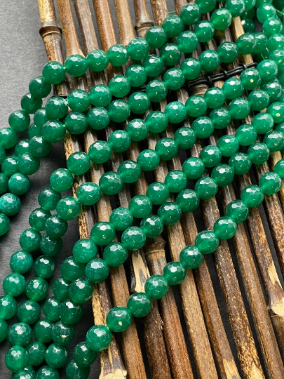 Natural Green Jade Gemstone Bead Faceted 6mm 8mm 10mm Round Beads, Gorgeous Green Color Jade Gemstone Bead