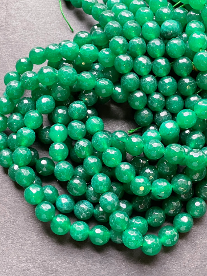 Natural Green Jade Gemstone Bead Faceted 6mm 8mm 10mm Round Beads, Gorgeous Green Color Jade Gemstone Bead