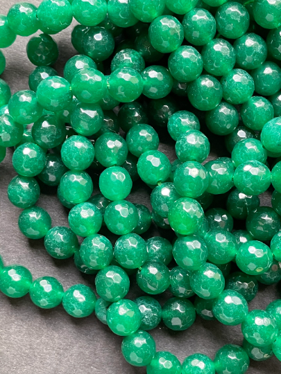 Natural Green Jade Gemstone Bead Faceted 6mm 8mm 10mm Round Beads, Gorgeous Green Color Jade Gemstone Bead