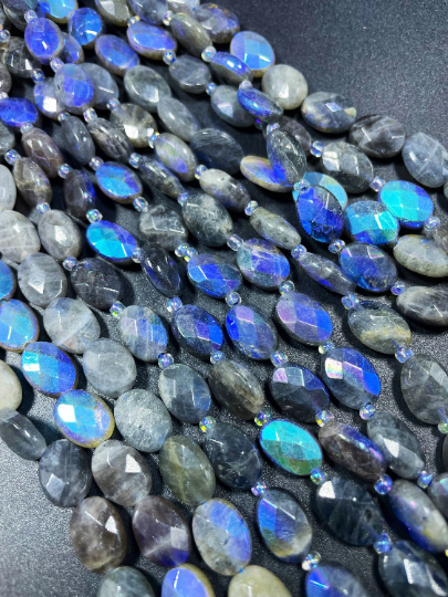 Mystic Natural Labradorite Gemstone Bead Faceted 8x10mm 9x12mm Oval Shape, Beautiful Gray Blue Color Labradorite Gemstone Bead