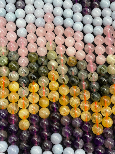 AAA Natural Multi Gemstone Beads 6mm 8mm 10mm Round Bead, Gorgeous Multicolor Mixed Gemstone Beads | Amethyst Aquamarine Citrine Prehnite Rose Quartz