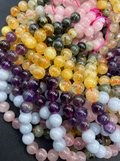 AAA Natural Multi Gemstone Beads 6mm 8mm 10mm Round Bead, Gorgeous Multicolor Mixed Gemstone Beads | Amethyst Aquamarine Citrine Prehnite Rose Quartz