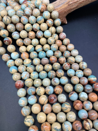 Natural Sea Sediment Jasper Gemstone Bead 6mm 8mm 10mm 12mm Round Beads, Gorgeous Light Blue Beige Color Jasper Gemstone Beads