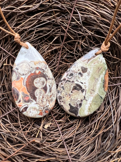 Natural Rainforest Jasper Pendant Teardrop Shape 32x52mm Gorgeous Green Orange Brown Color Loose Pendant