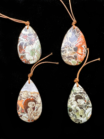 Natural Rainforest Jasper Pendant Teardrop Shape 32x52mm Gorgeous Green Orange Brown Color Loose Pendant