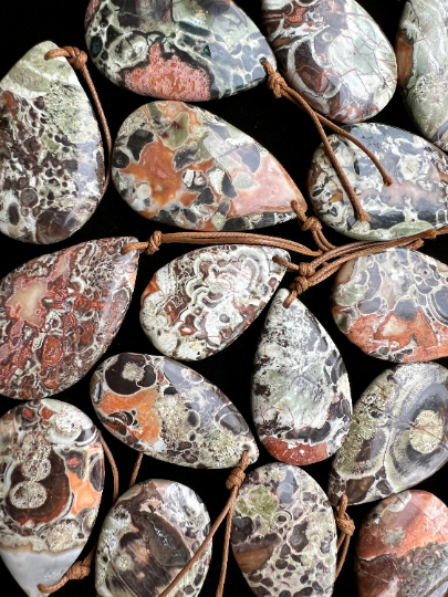 Natural Rainforest Jasper Pendant Teardrop Shape 32x52mm Gorgeous Green Orange Brown Color Loose Pendant