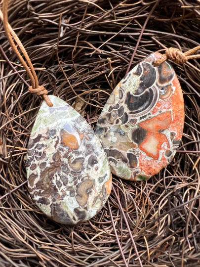 Natural Rainforest Jasper Pendant Teardrop Shape 32x52mm Gorgeous Green Orange Brown Color Loose Pendant