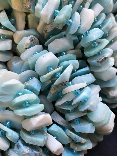 Natural Larimar Gemstone Bead Pinwheel Shape, Gorgeous Natural Blue Color Larimar Gemstone Beads