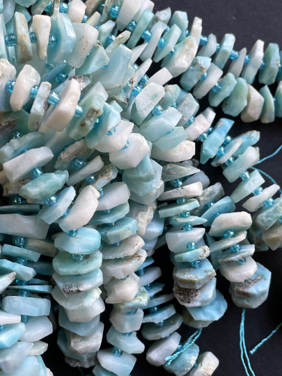 Natural Larimar Gemstone Bead Pinwheel Shape, Gorgeous Natural Blue Color Larimar Gemstone Beads