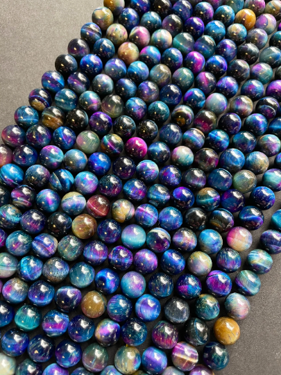 Natural Multicolor Galaxy Tiger Eye Gemstone Bead 6mm 8mm 10mm 12mm Round Bead, Gorgeous Multicolor Blue Purple Galaxy Tiger Eye Beads