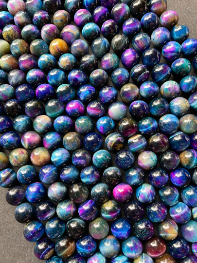 Natural Multicolor Galaxy Tiger Eye Gemstone Bead 6mm 8mm 10mm 12mm Round Bead, Gorgeous Multicolor Blue Purple Galaxy Tiger Eye Beads