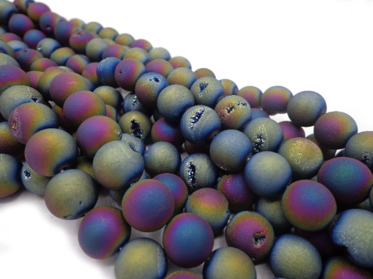 NATURAL Gemstone Druzy Agate Beads, Galaxy Smooth Round, Matte Finish 6mm 8mm 10mm 12mm Druzy Agate Bead