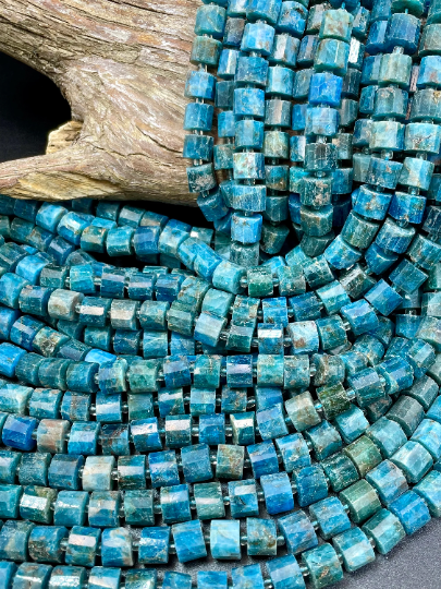 AAA Natural Apatite Gemstone 8x6mm Rondelle Pinwheel Shape, Beautiful Natural Blue Apatite Gemstone Beads