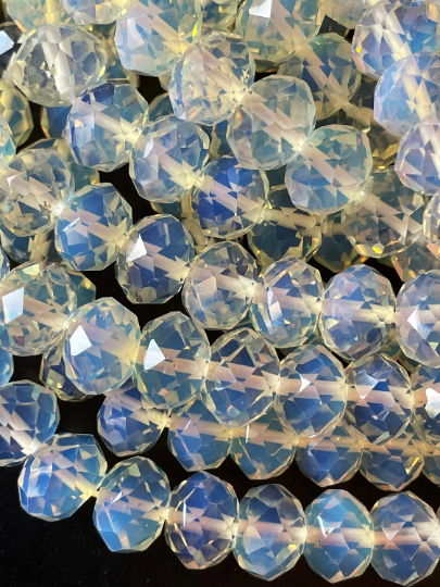 Beautiful Opalite Gemstone Bead Faceted 7x5mm 9x6mm Rondelle Shape, Gorgeous Clear Opalite Gemstone Bead